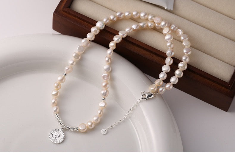 “Pearl Aura” Silver Coin Baroque Pearl Strand