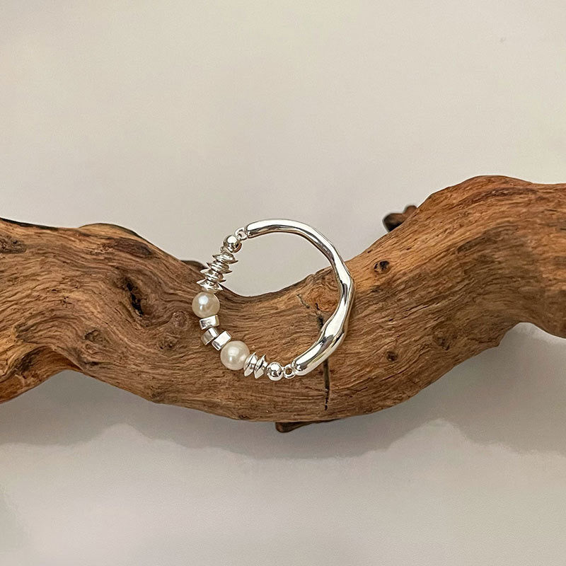 “Pearl Aura” Fluid Silver Chunk Ring