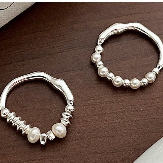 “Pearl Aura” Fluid Silver Chunk Ring