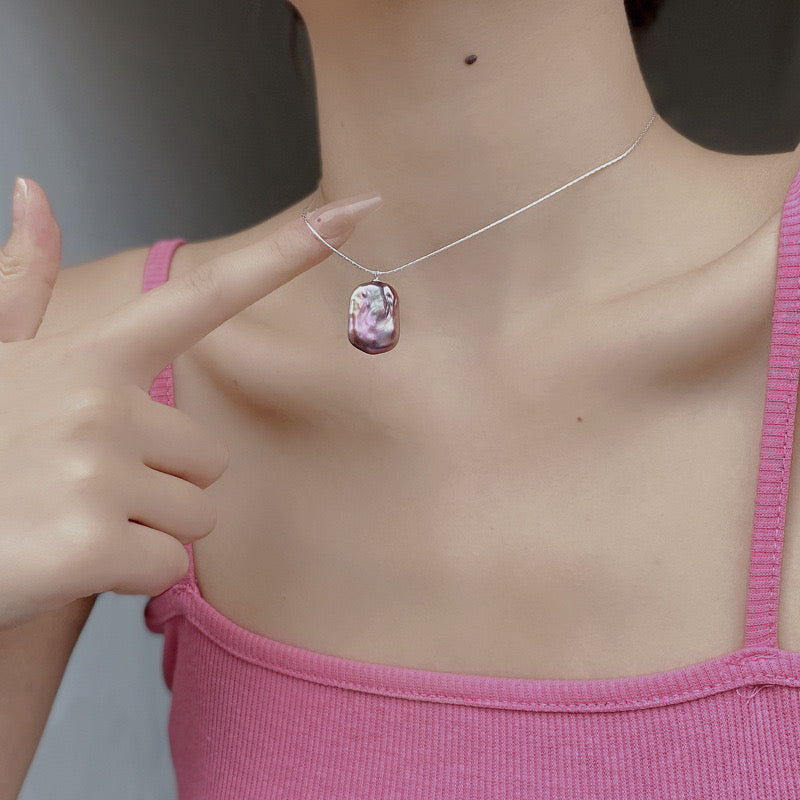 "Pearl Aura" Baroque Square Pendant