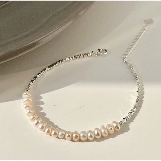 “Pearl Aura” Shredded Silver And Pearl Bracelet B02