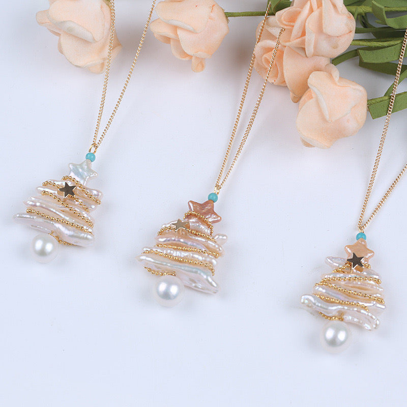 "Pearl Aura" Christmas Tree Necklace