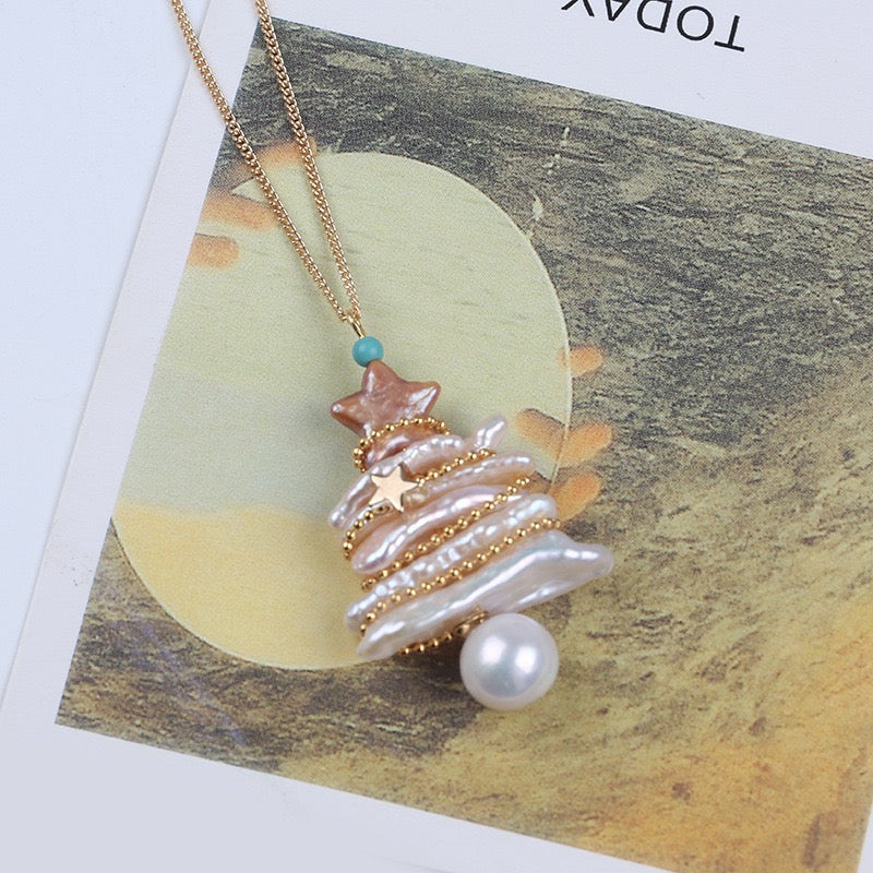 "Pearl Aura" Christmas Tree Necklace