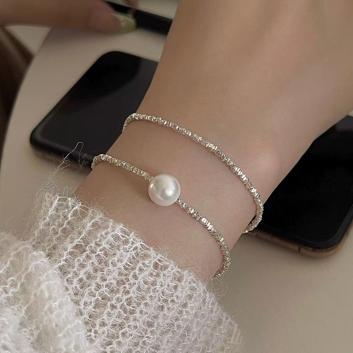“Pearl Aura” Glacier Shards Bracelet