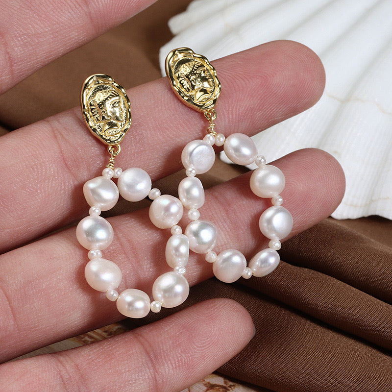 “Pearl Aura” Vintage Baroque Earrings  E07