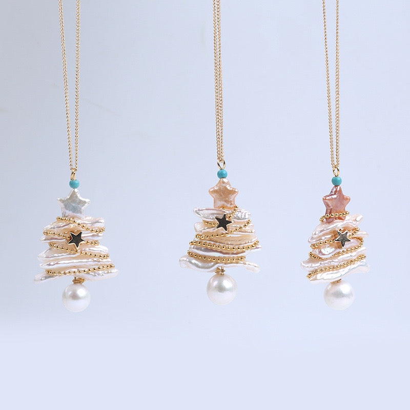 "Pearl Aura"  Christmas Tree Necklace