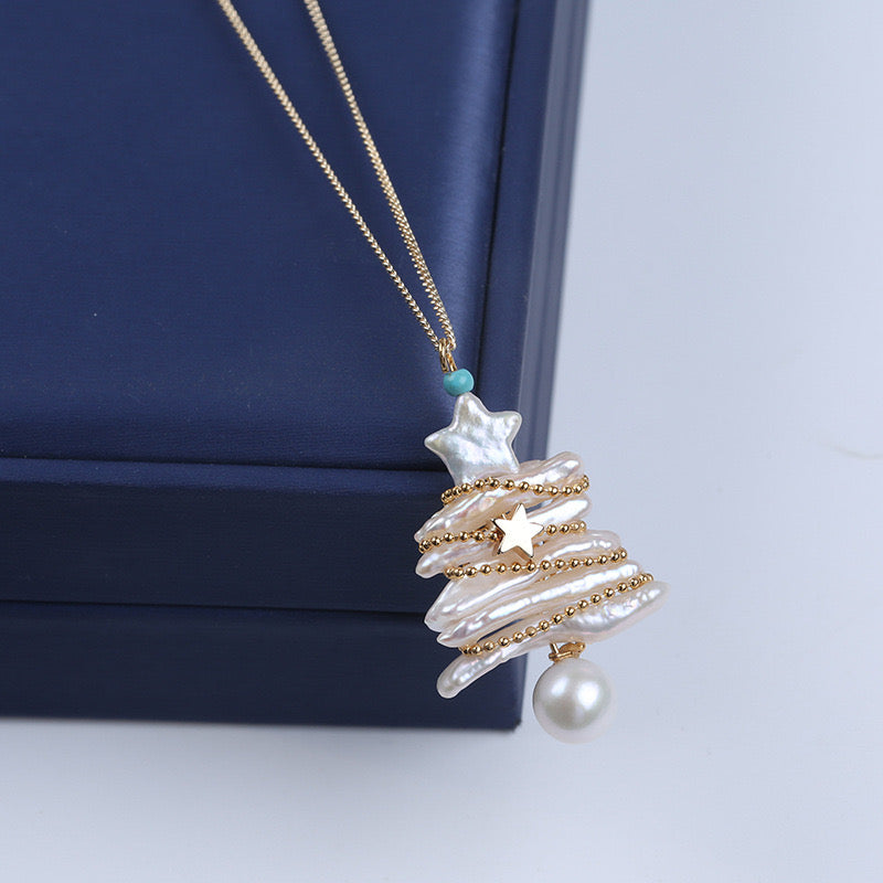 "Pearl Aura"  Christmas Tree Necklace